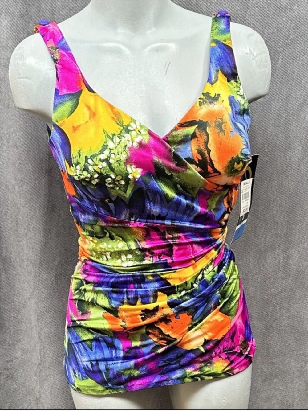 Vintage floral swimsuit bombshell bathing suit 34 B USA made cazimi NOS